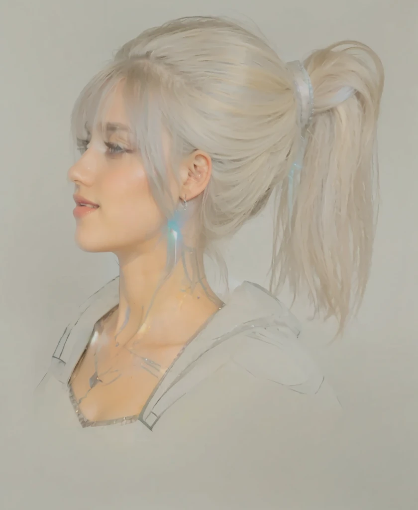 cartoon of a woman in a white shirt and a watch, digital art of an elegant, in bowater art style, highly detailed exquisite fanart, silver hair (Horse tail), white hair lady, inspired by senior character artist, detailed fanart, close up character art, official art, inspired by Li Chevalier, anya from the spy family x, digital anime illustration, Betty Cooper
