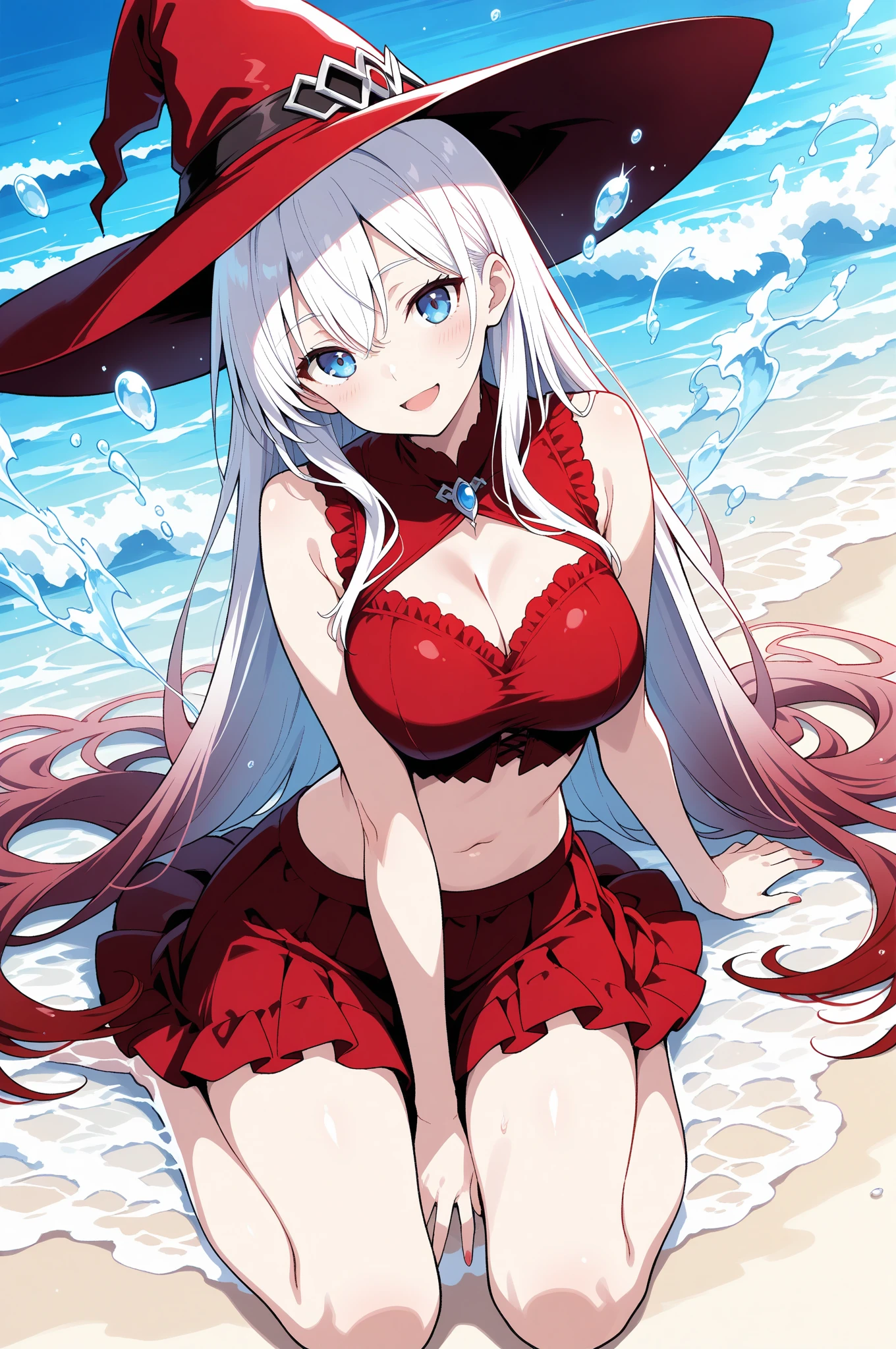 (Highest quality)、((Super detailed))、(Ultra delicate)、Cute little fox girl holding a magic bow、Silver Hair、Beautiful breasts、Beautiful thighs、Sexy Costumes、Water Arrow