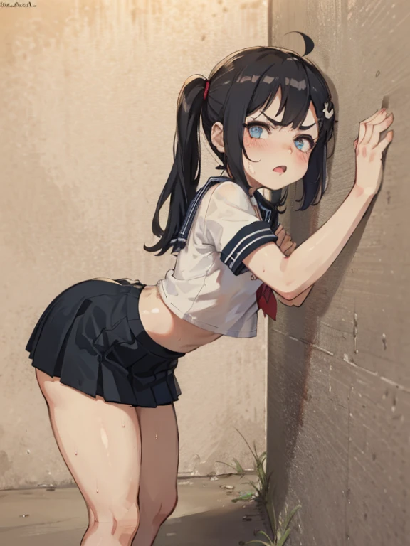 Young girl with black hair, long twintail, twintail hairstyle, (blue eyes), ((small bushy eyebrows)), wearing gothic lolita clothing, lolicon , to school, bored eyes, bored face (Zankuro) drawing style by zankuro artist, Zancrow style, image uploaded in R34, walking to school, flirty smile , suddenly having sex in public, ((doggy style sex)), ((public sex )) naked ass in the male crotch, old man , ((being raped by a decrepit old man in a dirty alley,