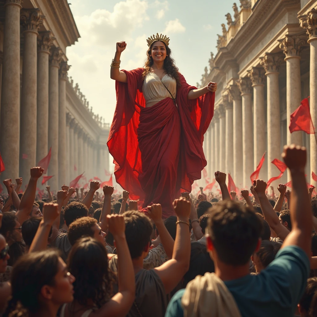 (巨作, Best quality, Realistic),
1girl huge large breasts,(on the St. Peter's Square of Vatican,crowd of),gypsy dress,(Princess Eyes,shiny pupils),Dancing,  Gold, banquet, crowd of, picking up skirt,Pale skin,
[Slight smile],