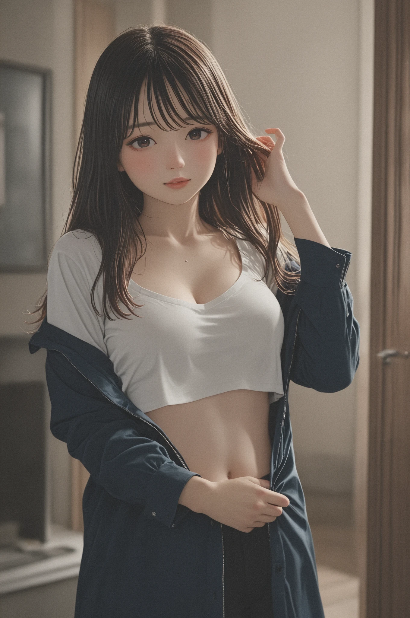 Girl on the bed wearing miniskirt and bra