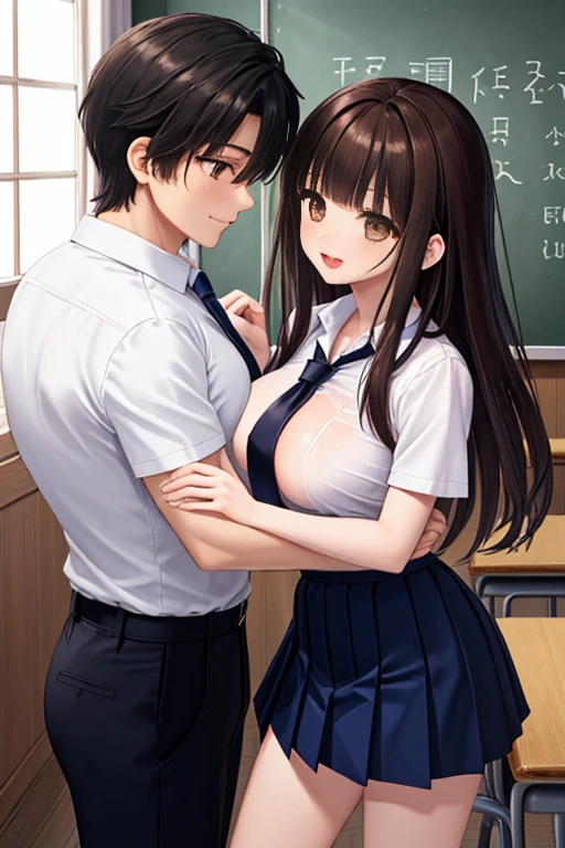 ((classroomのドアを開ける)),masterpiece, Highest quality,(One naked busty girl and one naked boy), Young couple,Hugging while kissing, Perfect Anatomy,classroom,masterpiece, Highest quality,Nipples,high school girl,Boy,Penis insertion,Sex,Male and female couple,(セーラー服を脱ぐhigh school girl),(high school girlと男子高校生のカップル),Perfect Anatomy,classroom,