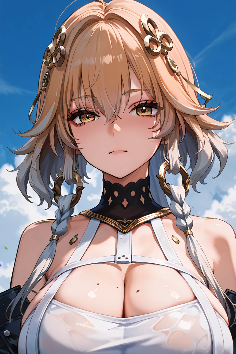 (masterpiece:1.3), (8k、highest quality:1.4), (Best image quality, Intricate details, High resolution, Depth Field, Natural light, Professional Lighting), (1 girl), (alone), (Mizuki Yukikaze), (Hair Ribbon, Black leotard, Taimanin suit, One Piece Tan, Elbow hand pockets, Fur trim, Fingerless gloves, Frilled leotard, Thigh-high boots), A beautiful face with perfect symmetry, Beautiful detailed woman, Very beautiful detailed face, とても美しい詳細なeye, smile, Smiling very happily, Beautiful Teeth, Beautiful Teeth alignment, Very detailed, Very detailed, Beautiful Teeth, Beautiful Teeth alignment, Very detailed, Very detailed, The light shines on your face, ((Dynamic pose)), Crossed bangs, Asymmetrical bangs, Long neck, Show me your ears, Vanish'eye, eyelash, cute, Very natural breast shape, Strike a Pose, Woman close up, To the camera, Laughter, Stadium background in the daytime