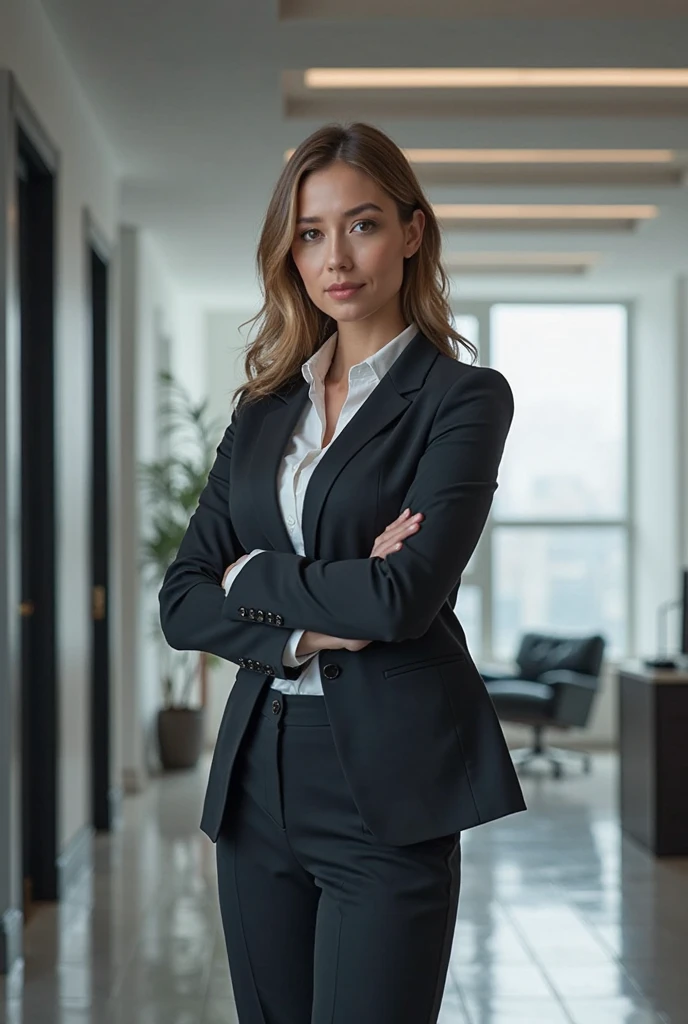 (masutepiece,High quality,16k:1.1),(depth of fields:1.3) ,((front body:1.35)), Ukrainian ,Woman, blonde,makeup,((business suit, black vertical striped pencil skirt )), voluptuous, thicc,(arms crossed:1.5) (wetting herself:1.5), (desperation:1.75),standing ,necktie peeing self, wetting her clothes