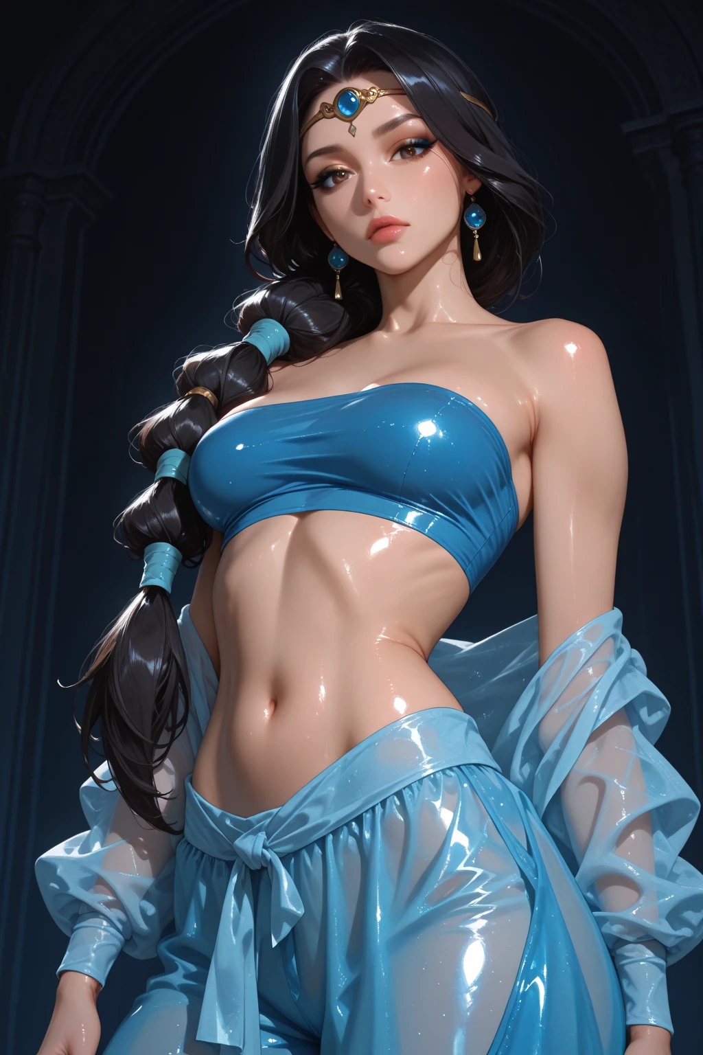 16k, rtx, HdR, Extremely high details, Intricate, professional make up, foreground, The best quality, masterpiece, evening, 1woman, only, maduro, fresco, highly strung, muscular, Sexy micro bikini top, bright Eyes, Long hair, , big tits, neckline, ((extremely slutty)).