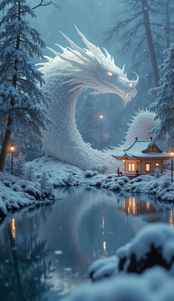 1 White Dragon, Lakes and water, Best quality, Masterpiece, 超高分辨率, (photograph realistic:1.4), surrealism, Dream-like,fusionart, Shadowdancer, shadow magic, darkness control, stealth, shadowstep, umbral spells, hidden blade,