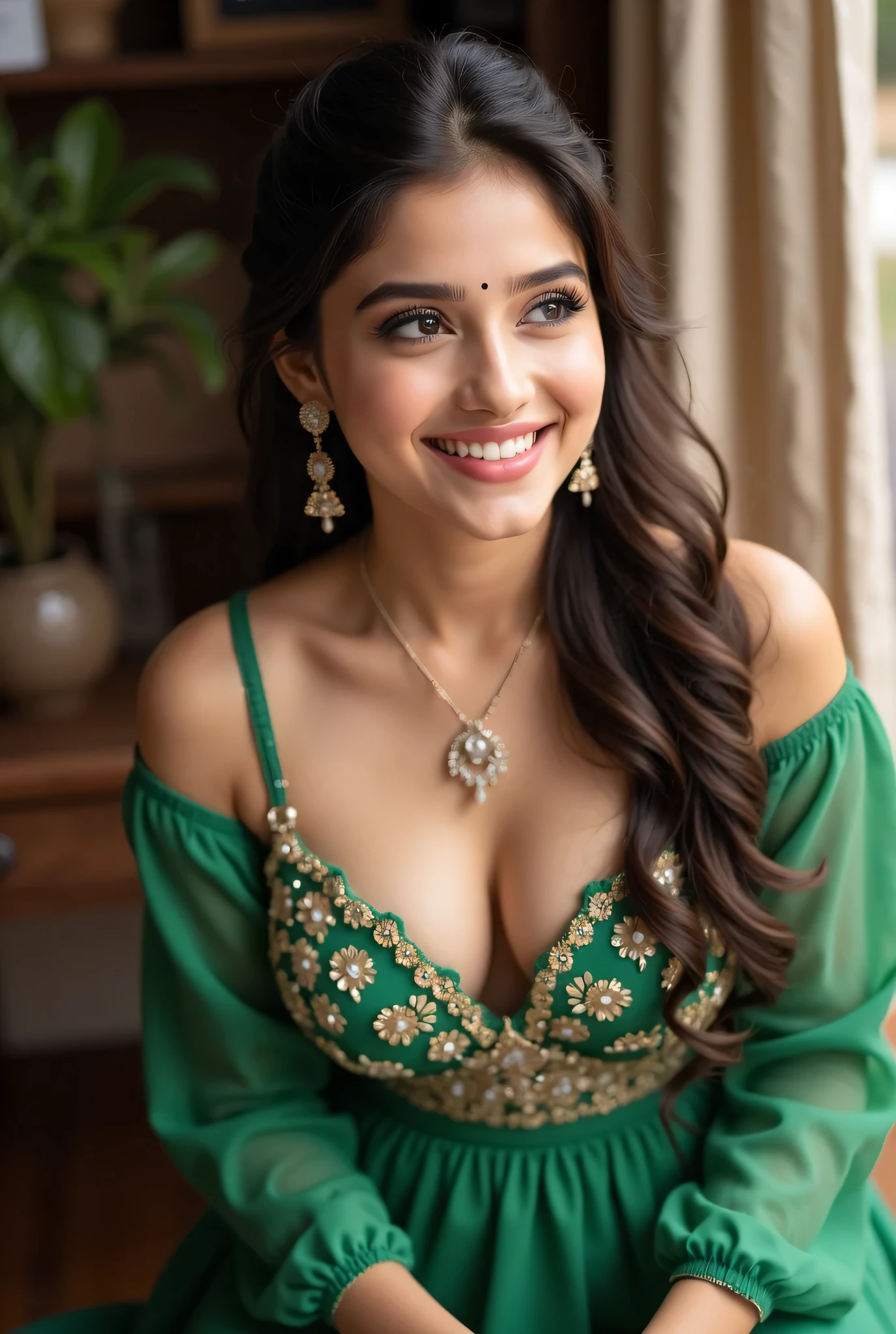 8K, ultra high detailed, an indian girl, cute face, happy, long hair, impressive hairstyle, detailed eyes, detailed lips, indian bra panty, wearing jewellery, nature background, sex man, afternoon, shadow, clear weather, sitting, whole body capture,