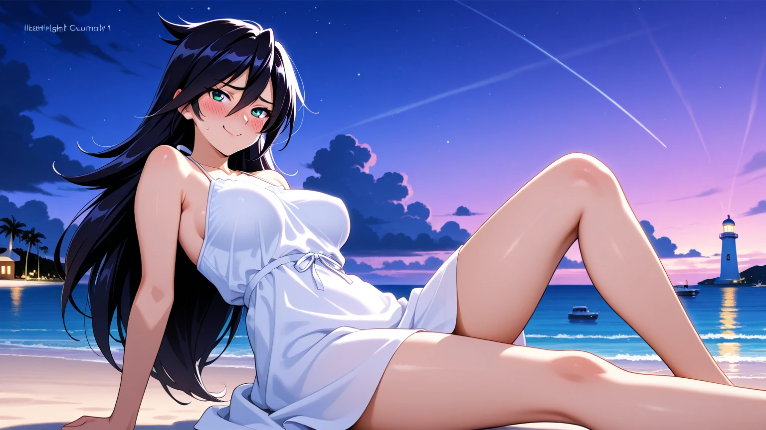 ((masterpiece, best quality:1.3)), High Definition, 8k wallpaper, otherworldly wonders, galaxy in the sky, [1girl:1.2], Straight Hair, Hair blowing in the wind, The gesture of brushing back hair, Gazing into the distance, Bikini Armor, (No Clothes), shooting star, reflected in water under a sunset,