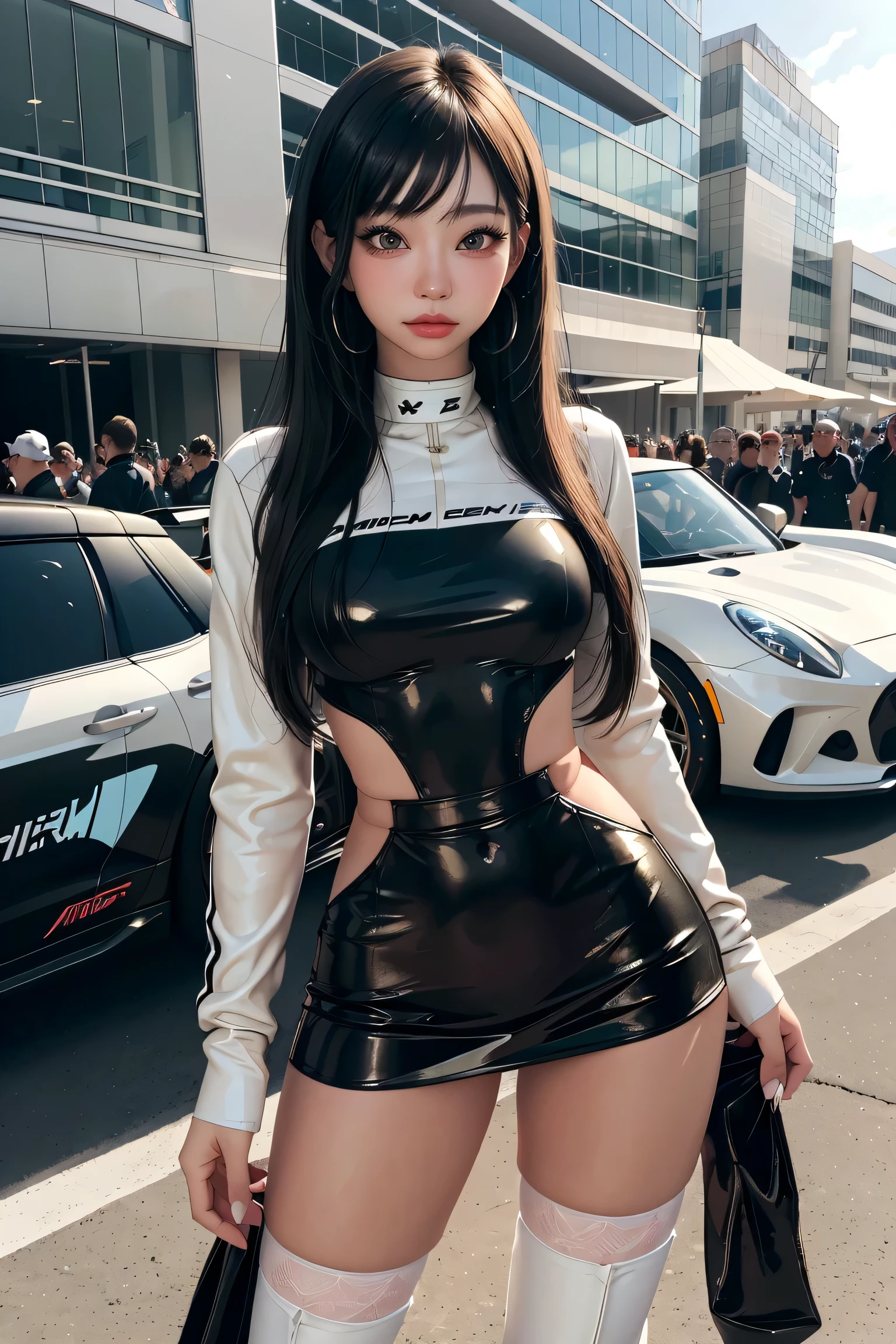 Close-up of a woman in a bodysuit sitting in a car, sexy girl, sports car, close body shot, tight clothing, sexy dress, tight clothing, very sexy outfit, sexy hot body, sports car, sexy body, race car, sports car, gorgeous chinese model, tight dress, Anna Nikonova、Also known as New Milky, Portrait of Sophie Mudd