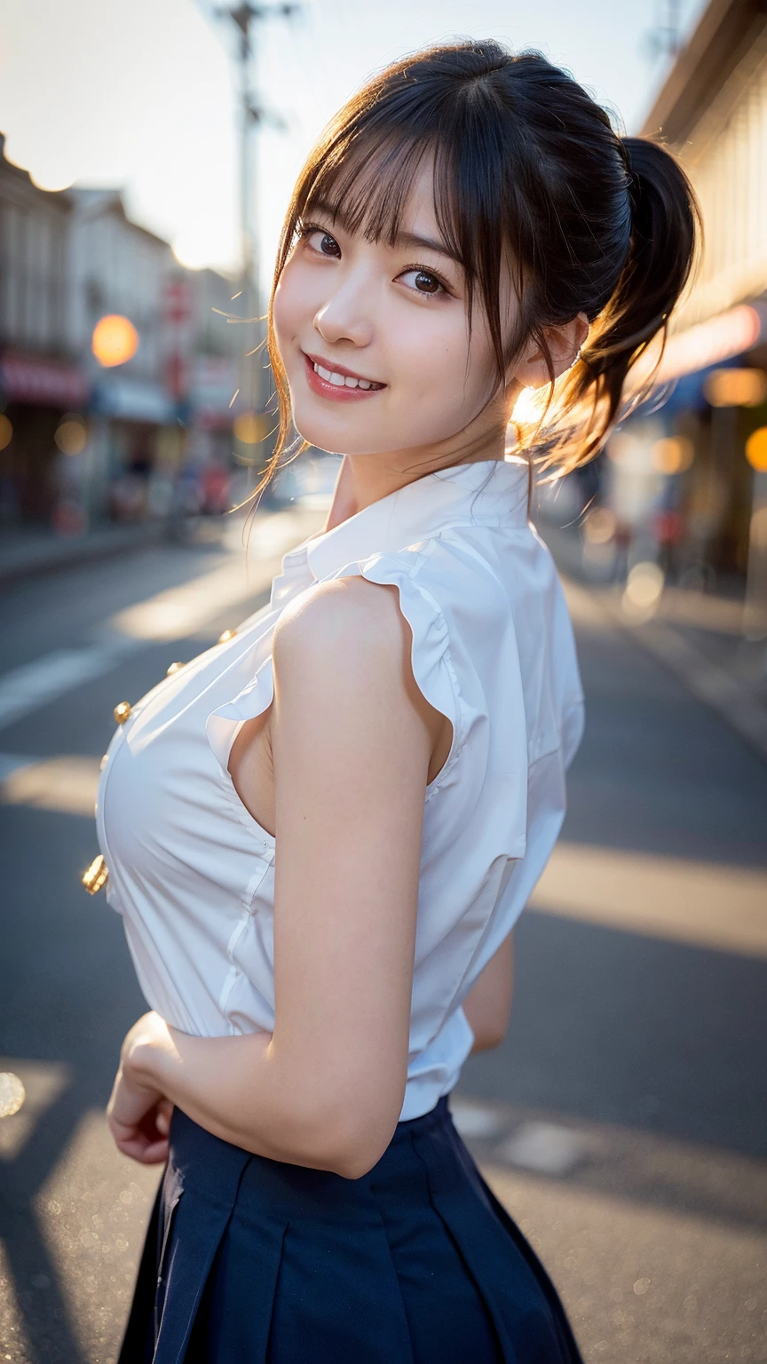 Highest quality, Realistic, 1peopleの女の子, woman,(Skin Dentition), Mid-chest, (bright), (Professional Lighting, Bokeh), (street), people々, crowd, Braided bangs, (blouse:1.5), (I wore:0.8), nice, bloom, Floating Hair, (Dynamic pose:0.6) , Soft lighting, ,((( She is being made to cum)))