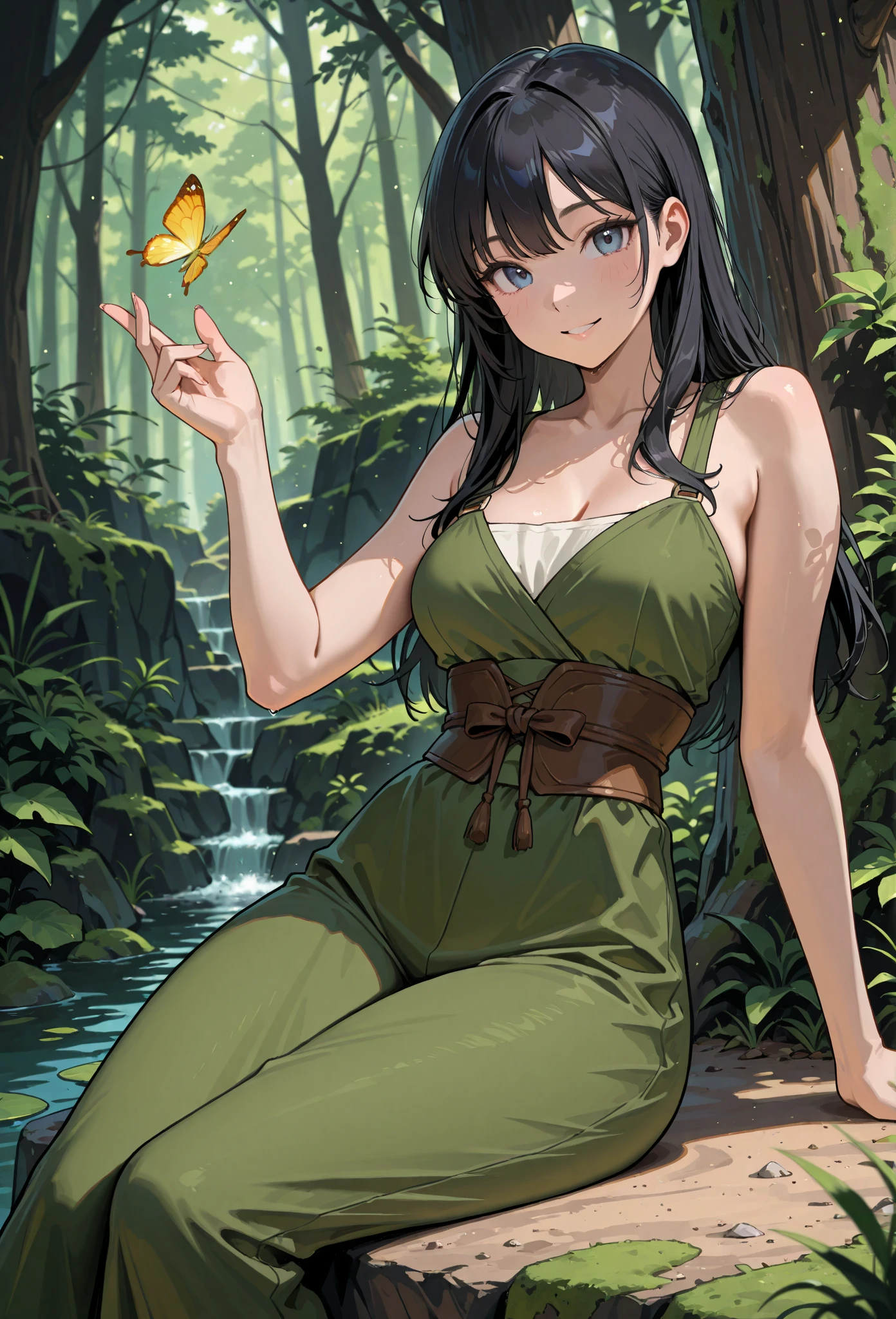Meisterwerk,Atemberaubend realistisch,Dear QualitätSchärfe,1 girl,braune lange haare,2 braids,green eyes,big boobs,tanktop,jogginghose,full entire body,beide Arme in den Taschen,