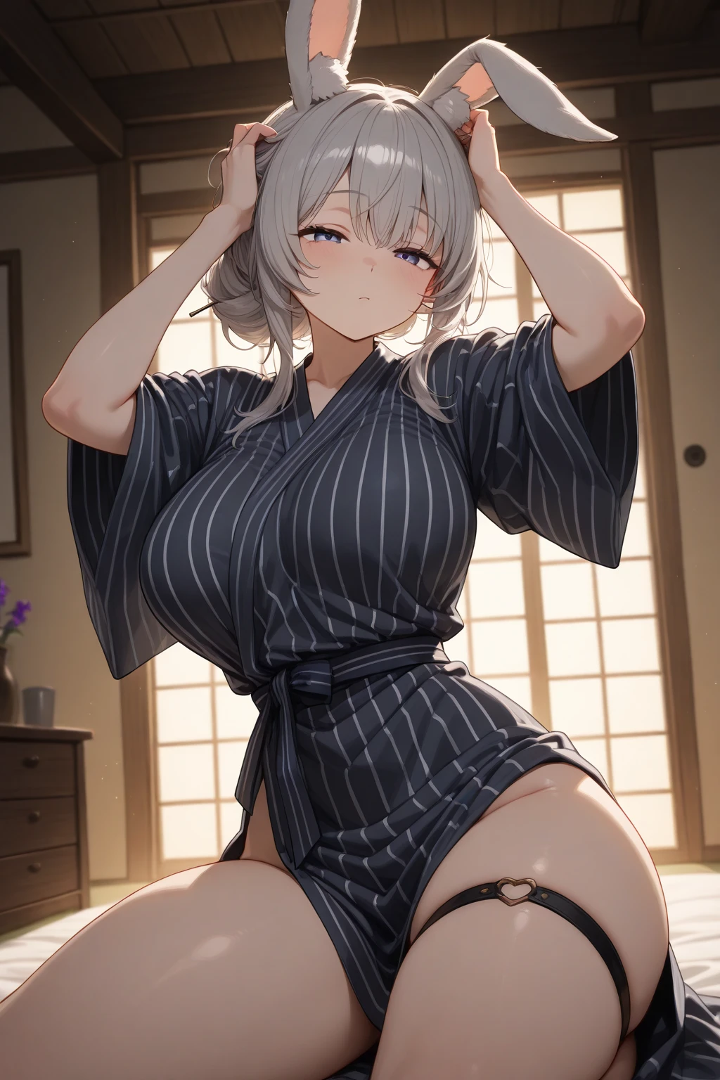 Sweaty、JK、underwear、Gray Hair、Sharp eyes、Gal、Messy Hair、Short Hair、tits、Japanese-style house、Veranda、Push down