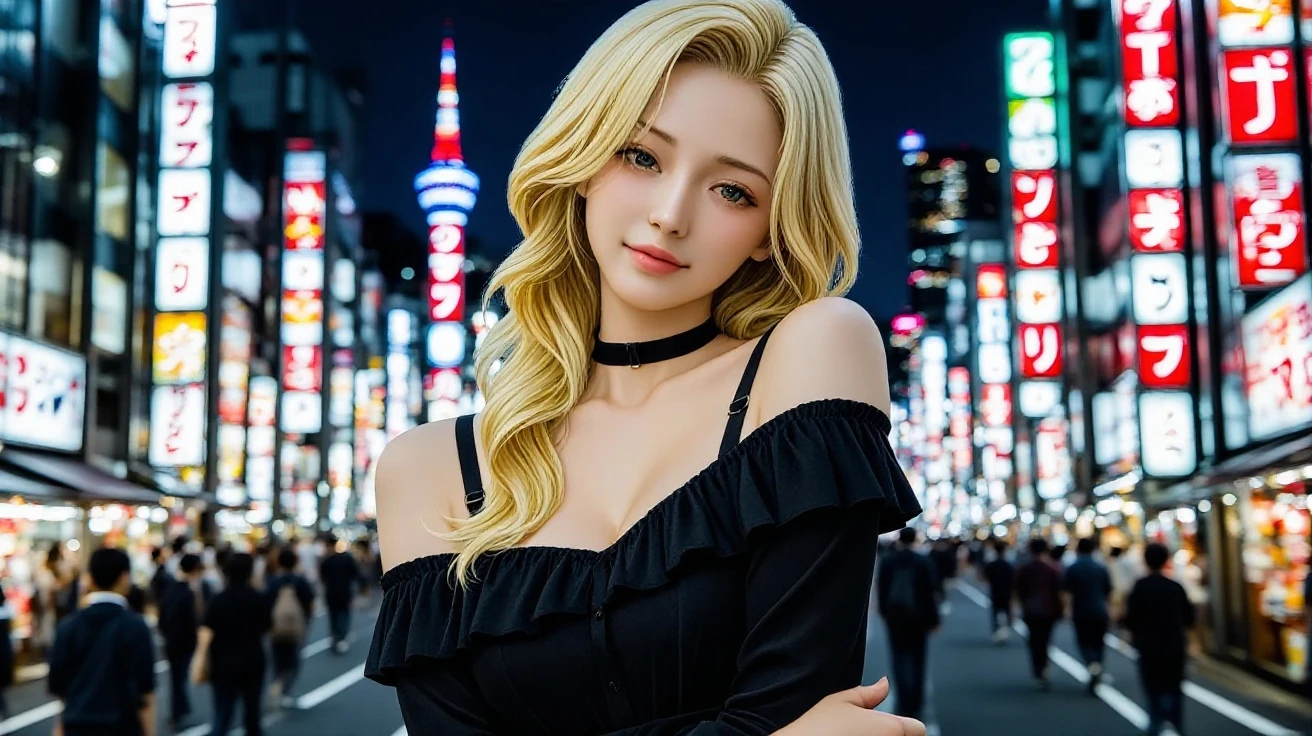 1girl, (Blue eyes), (smile), (close-up at faces :1.3), (Sana Minatozaki), (wide hips), Big , (big ass), (Best Quality, 8k, Masterpiece: 1.3), perfect hands, Clear Focus: 1.2, Perfect Body Beauty: 1.4, Strongs Abs: 1.2, Highly detailed face and skin texture, detailed eyes, double eyelids, (blonde long hair :1.1), (cleavage pink blouse), leather belt, jeans, in a park at night, standing, dynamic pose, night city in the background