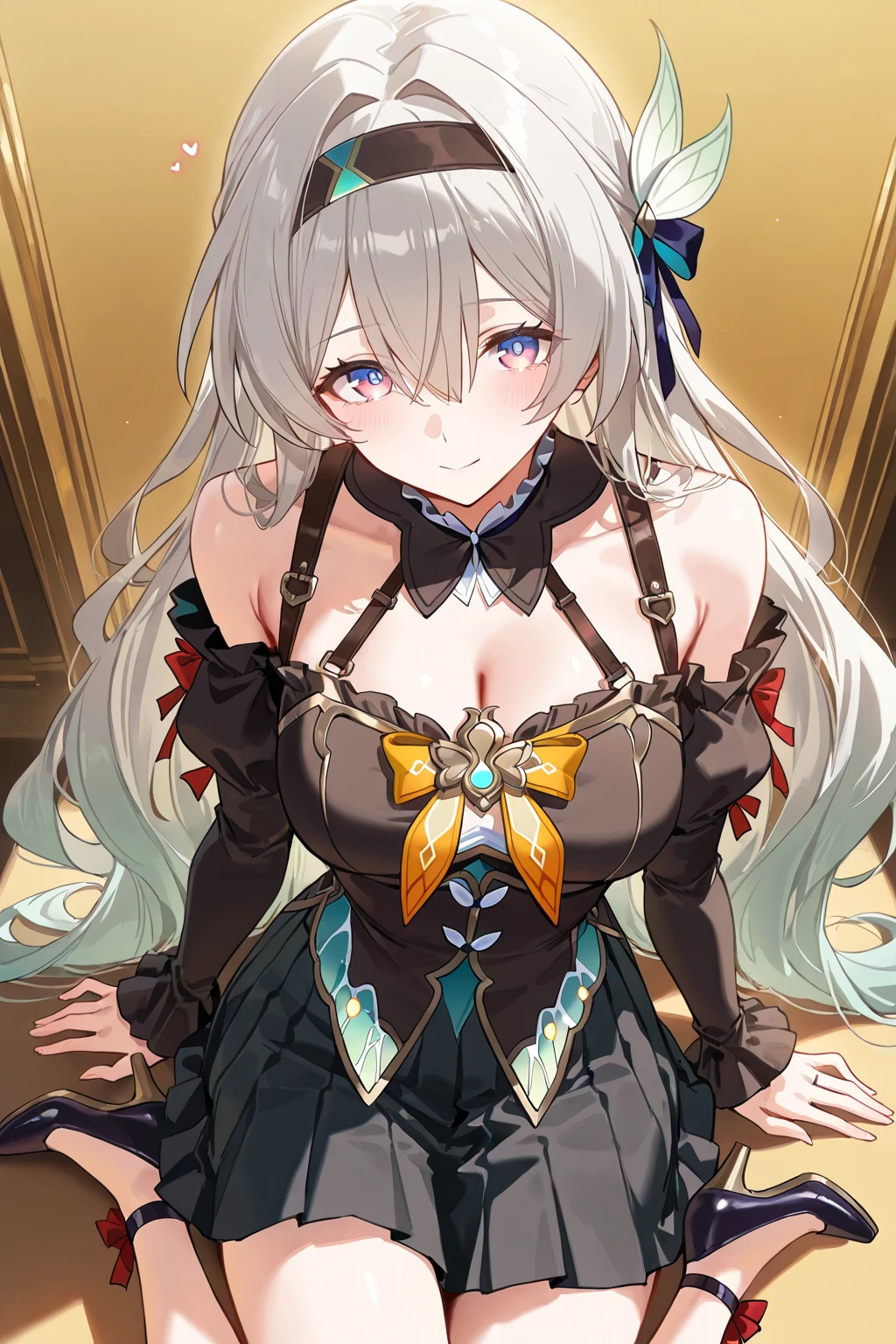 tmasterpiece，best qualtiy，Fine and detailed，A high resolution，Extremely Delicately Beautiful，（whaite hair），Close-up Shot Shot，（Green eyes），Be red in the face，cleavage，Off-the-shoulder attire， photo，perfect bodies，perfect bodies，white stockings，俯视视角