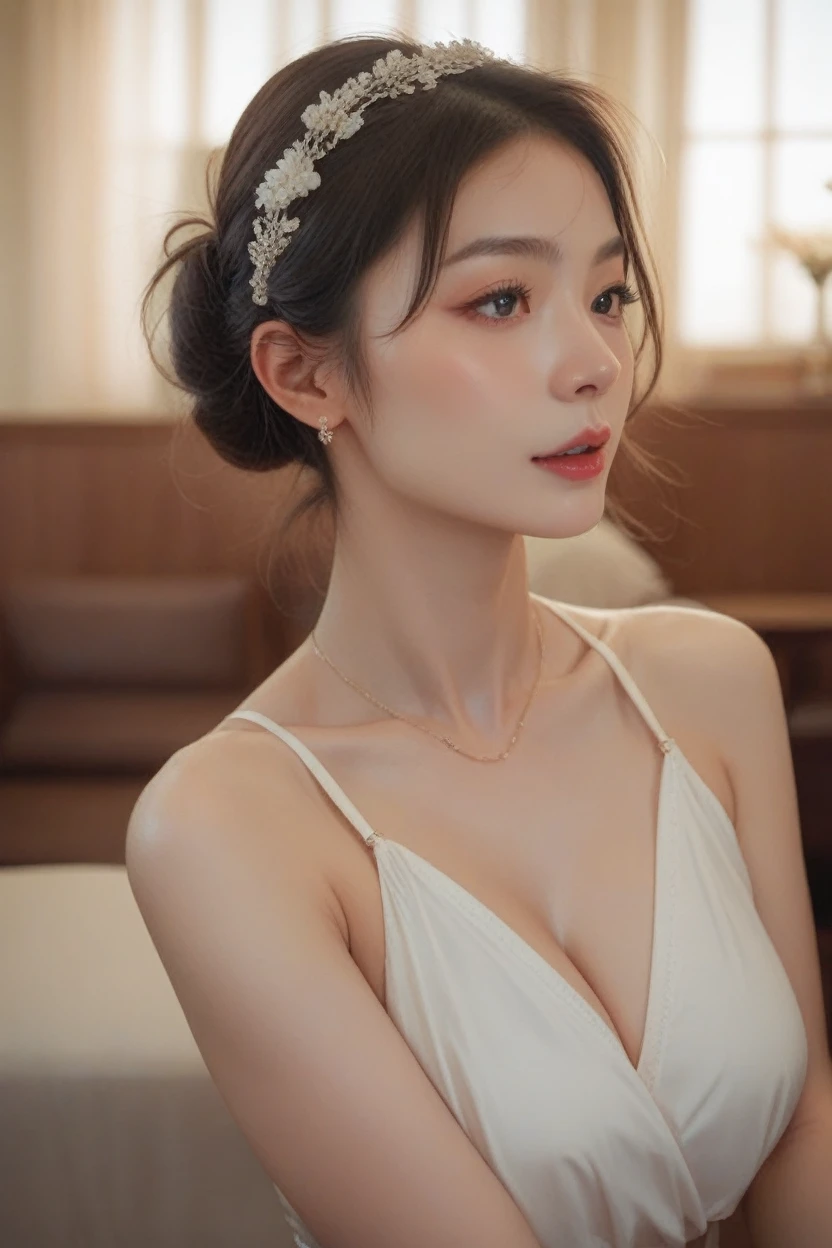 1girl, korean kpop idol and model ,23 years old,soft body, fair skin,close-up, 8k, RAW photo, best quality, masterpiece,realistic, photo-realistic,cute, earrings, changing room, changing fashion wear, High image quality