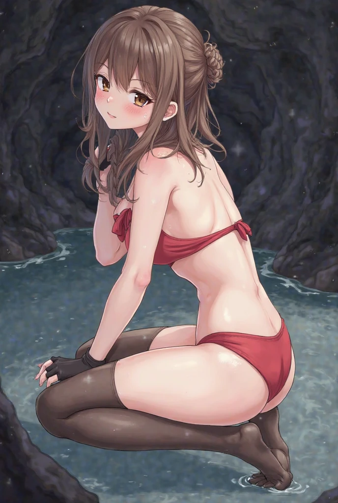 young girl,high quality,European appearance ,one girl, Brown hair, in a swimsuit, is sitting, big tits,
