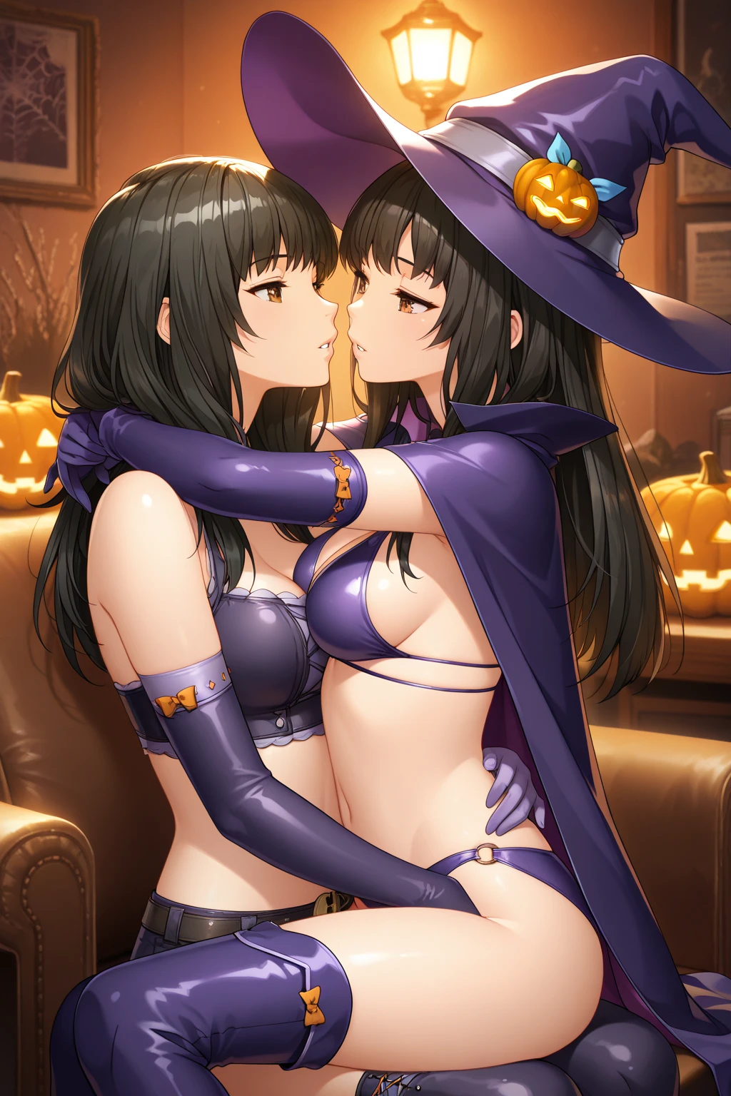 (top-quality)、 (masterpiece)、(Professional lighting with fewer shadows)、 (Bewitching:1.5)、 (A hyper-realistic)、(Stylish), (perfect anatomia)、(Girl proudly standing in front of camera shows off her breasts、Another girl on the other side、Bend over and stick your butt out towards the camera), ( Huge breasts:1.7), (Bright whitening skin without wrinkles and steps,,:1.5), (Beautiful blue eyes with long eyelashes and red tear bags)、 (Braided half-up hair fluttering in the wind), (The costume is a micro mini length high school girl uniform:1.5), (Proudly show off your breasts from the front), (Another girl on the other side、To beautifully emphasize the proud super big ass、Showing off a pose with the buttocks exposed from directly behind:1.7), (Kiss face to face while bewitchingly touching breasts and crotch:1.7), (detailed beautiful faces), (Shot in a garden full of flowers:1.2),