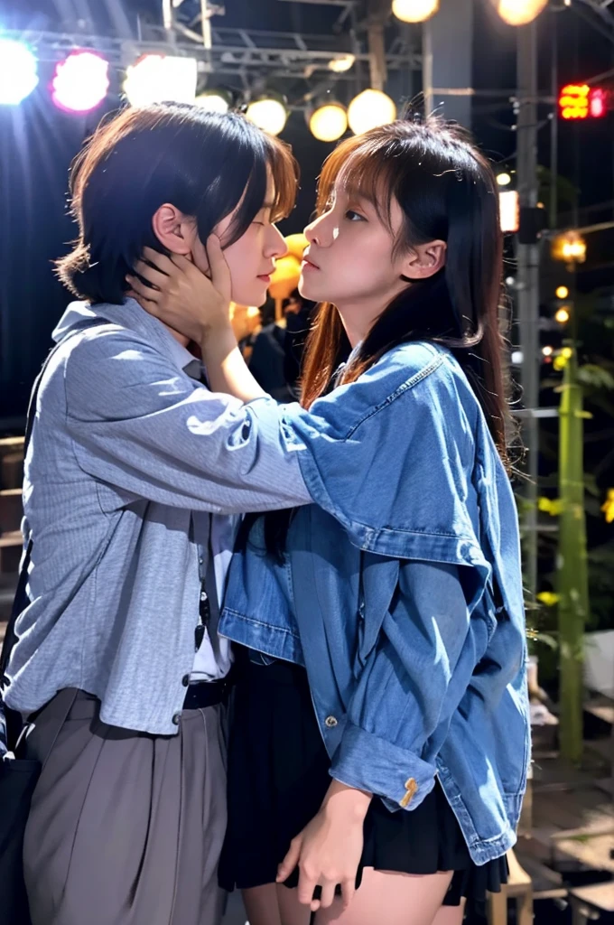 a handcuffed beautiful face teenager girl, wearing a thai university uniform, getting raped by a male in the park at night, rape, sex , forced, ((sexual intercourse with a mature man:1.8)), night, hyper detailed face, eyes close, painful face, anxious,