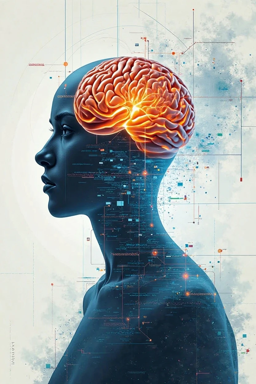 I need you to create an illustration for the design of my folder that I will give to my guests at the event I am holding., is called "Mind and Behavior Sciences" and has the following topics: Philosophy of Mind Cognitive Sciences Neuroscience Clinical Psychology and Psychopathology Evolution in Animal Behavior Psychology of Learning Comparative Psychology