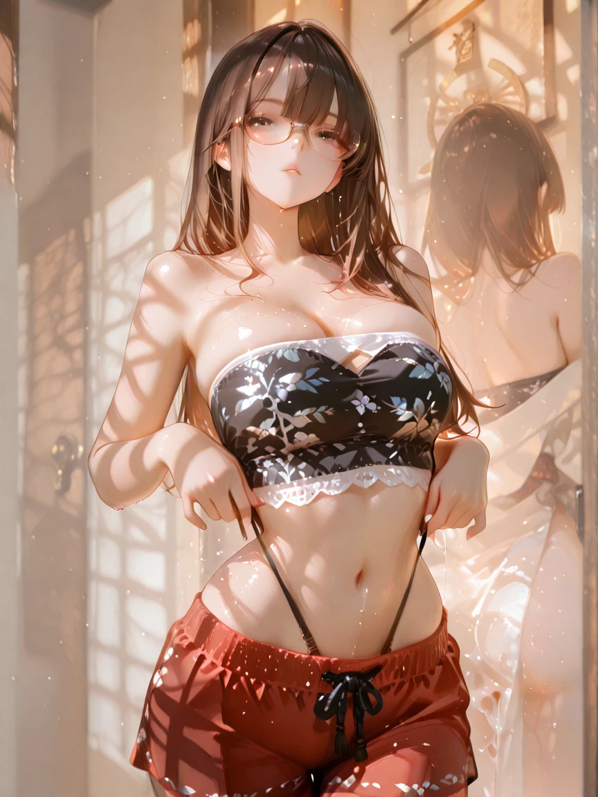 Mizuhara Chizuru, Best picture quality, 8K, tmasterpiece:1.3)), 2girls, Beautiful woman with slender abs:1.3, (Casual hairstyle, Leaky big breasts:1.2), shift dresses:1.1, Ultra-fine face, pink rose hair, ((underboob)),A detailed eye, double eyelid,(bdsm:1.3),Transparent swimsuit at home, and its fullness, Wet clothes, hyper HD, Masterpiece, High details, High quality, Massut works of the highest quality, of the highest quality, hyper HD, max res, Very detailed, Clean skin, Anime, full body, Slender, Very cute, , Braided hair, lying down, Wide open legs, Raised Legs, Erotic lingerie, half-shedding clothes, Half flows down, Wet clothes,, Clothing visible at the tip of the chest, Sweat, Light clothes, clothes with a see-through tummy, underbust, Embarrassed, Blushing, kneeling, sideviewblowjob, on her hands and knees, spread thighs, sexy pose, kneeling, sexy maid dress, blushing, fishnet outfit