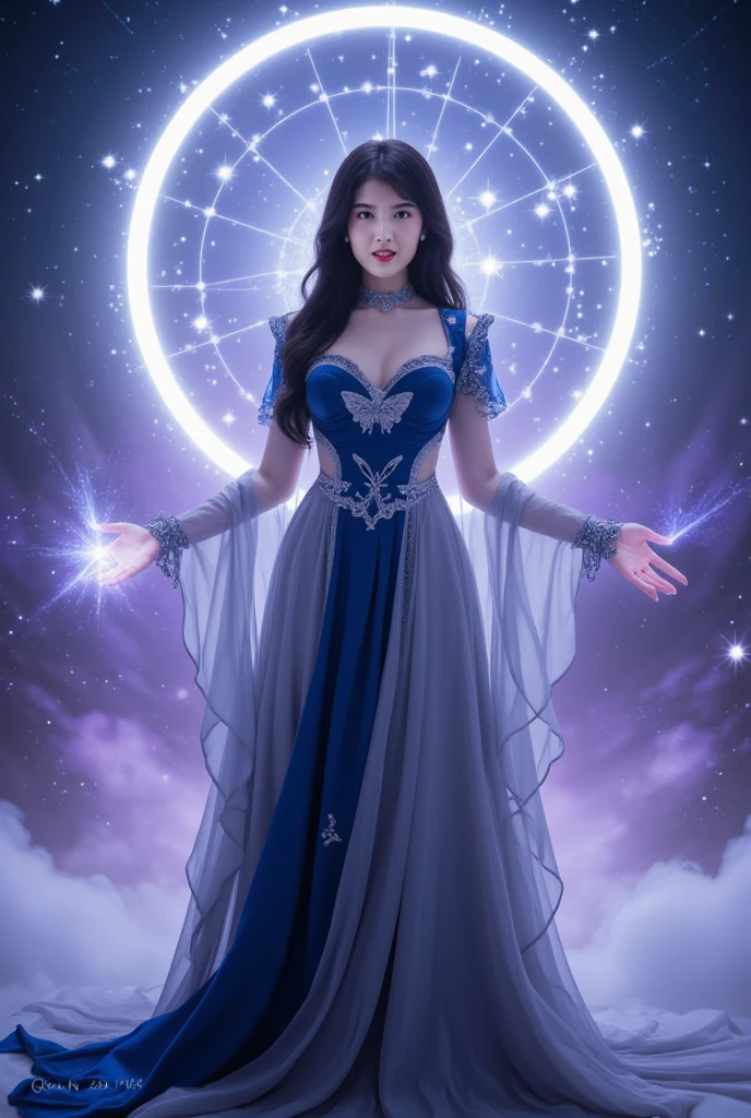 1girl, 23 years old, standing regal with open hands, symmetrical and fractal, multi-color pastel long hair, colorful (1.2), lies in a bird's nest and hatches (1.2), perfect face, sexy linagerie, oil smooth skin, kinky and sexy smile, looking at the viewer, , , multi color pastel , fairy vibe , background of mystic realm and magic, the particles of magic light with multi color , wind forming particles in seamless fractal pattern, warm light, epic scene , HDR+, extreme detailed ,Nikon D850, masterpiece, devianart, photo-real painting