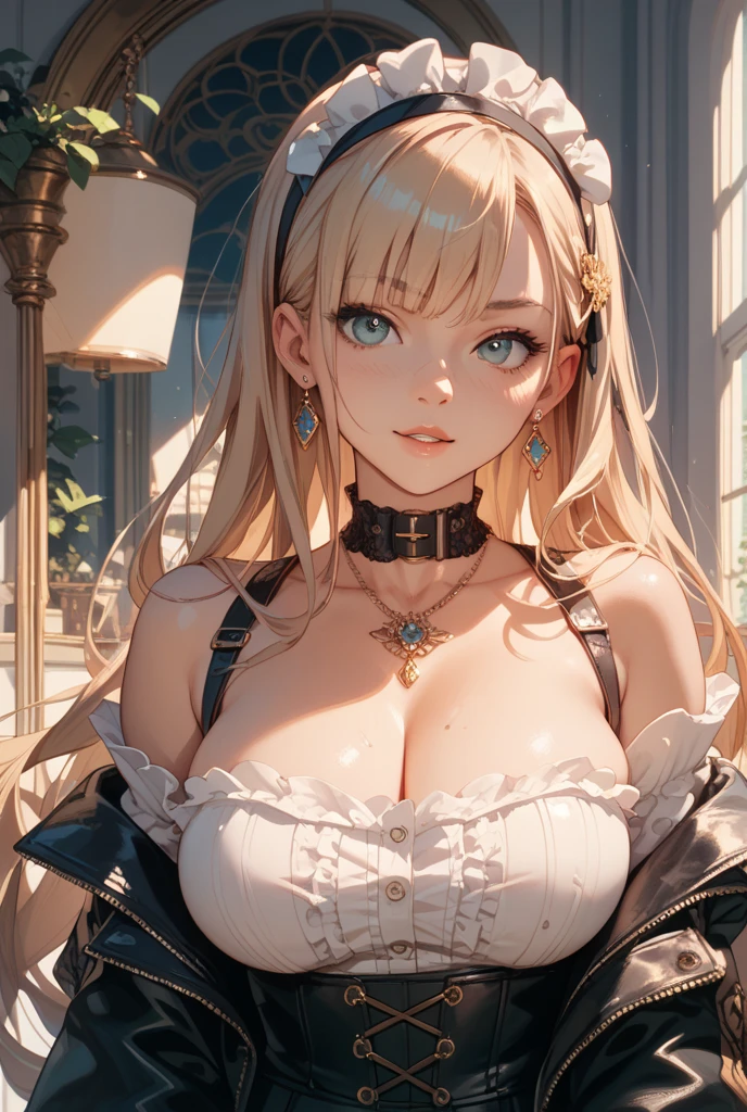 Highest quality, masterpiece, Big Breasts, (Large Breasts), Detailed skin texture, Detailed cloth texture, Detailed face, Super detailed, 8K, Intricate details, One Girl, 30 years old, High Contrast, High resolution eyes, blonde