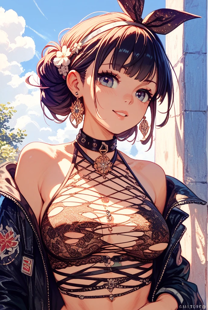 A calm old building、A beautiful girl with a very pretty face、High quality images with emphasis on big breasts、(Small face)、when she leans forward、Her large breasts are fully visible right up to her chest.。.、Cute Yellow Sleeveless Dress、No makeup、Sexy lips that reveal sexual desire、