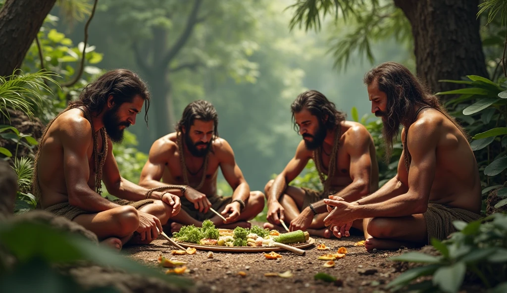 A handsome 27-year-old, beautiful, white young man with short black hair and an angelic face, trapped and tied up by 3 large, bearded men in the jungle, kidnapped.