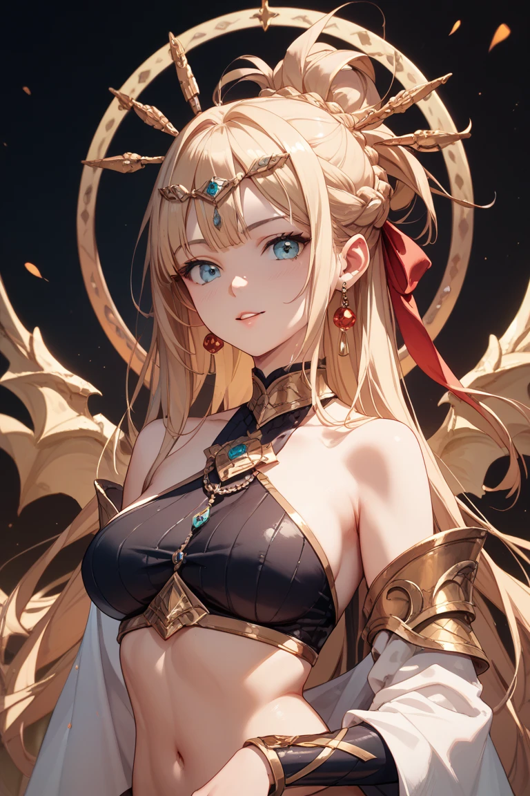 a detailed anime style portrait of a young woman in a beautiful ornate dress, elegant hairstyle, detailed facial features, detailed hands, ornate background, vibrant colors, digital art, artstation, highly detailed, intricate details, cinematic lighting, dramatic pose, fantasy, epic, (best quality,4k,8k,highres,masterpiece:1.2),ultra-detailed,(realistic,photorealistic,photo-realistic:1.37)
