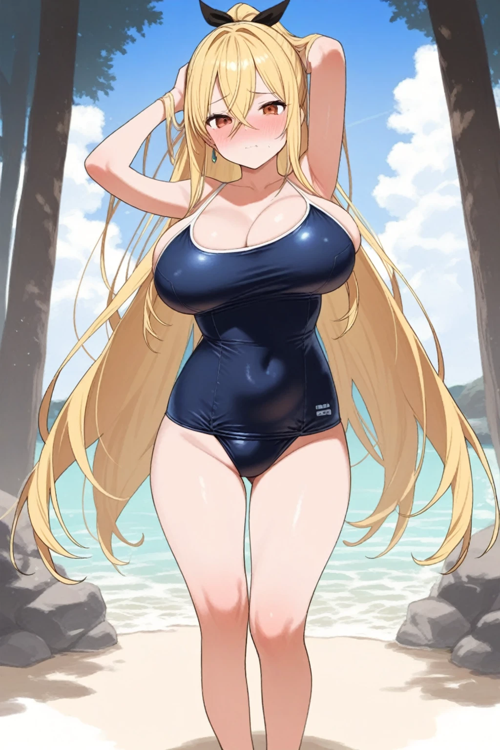 Absurd, High resolution, long white dress, (Uyuni salt lake:1.2), Long Hair, smile, Blushing, Blonde, Background blur, masterpiece, Large Breasts, 