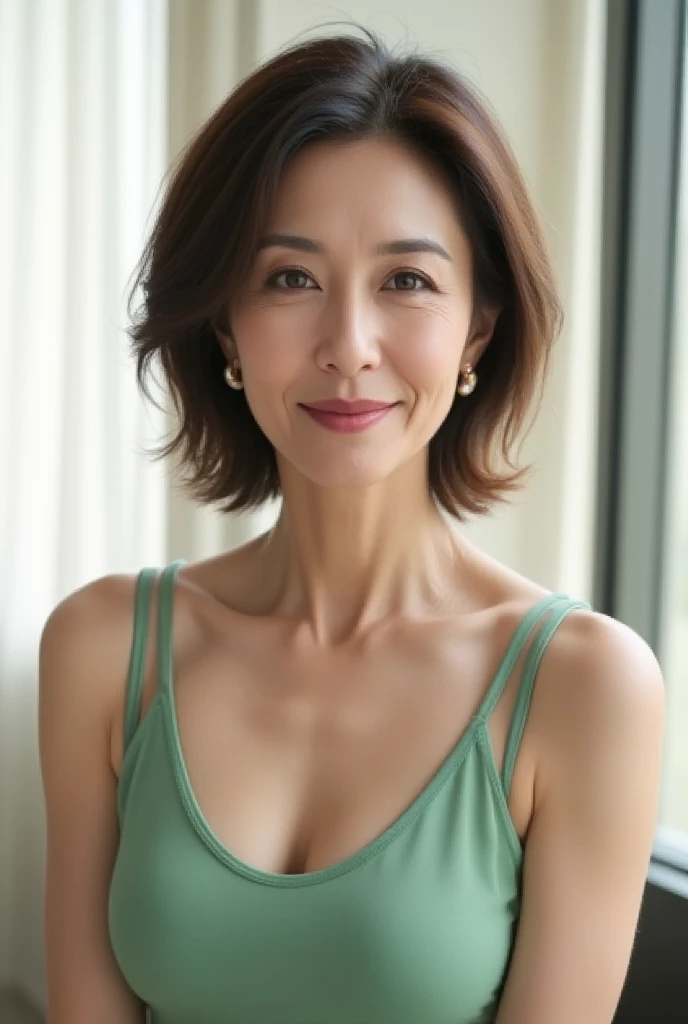 born, Highest quality, High resolution, (masterpiece: 1.3), Body Shot, Cute Japanese women, masterpiece, Curved body, Big Breasts, Cute face, Light Skin, Fair skin, Cute eyes, Elegant smile, Light makeup, stand in front of a flower shop, Feminine gestures, Elegant expression, Viewers facing towards each other, Focus on your audience, CuteBeautiful pastel colors, Beautiful pastel colors, at noon, Great lighting, Great sunlight, Bright colors, Ultra-realistic clean lines, Very realistic、Japanese、40 years old、A sparkling smile、E cup breasts、Hide your fingers、Emphasize the chest、Cleavage、Lilac underwear