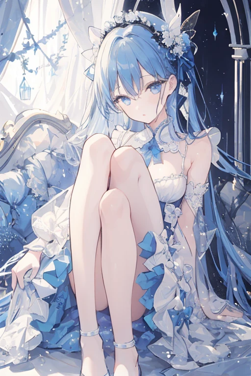 (1 girl),(high quality), (High resolution), (Very detailed), (8k),,(Hatsune Miku is wearing panties under her see-through wedding dress),(Wearing black knee-high stockings)No shoes,Perfect Sentence,(Beautiful erect nipple shape:1.2),High resolutionの美しい目,(Neutral White Lighting:1.2),I'Sit in a windy place, Another World Big Full Body, large breasts, nipple
