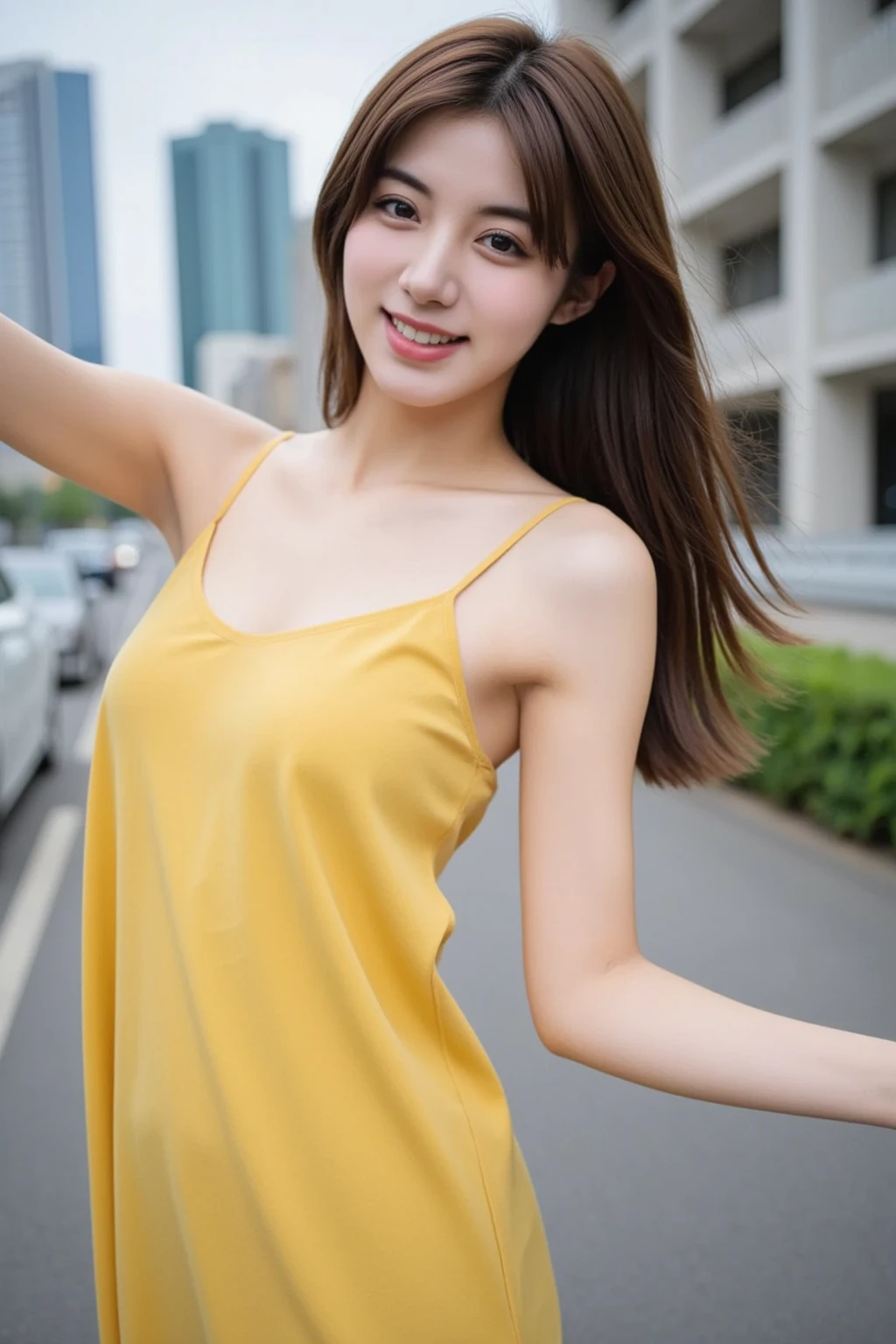 Short Hair Outdoor Fair Skin Disheveled Hair smiling Japan Woman, Super Cute, Soft and Face, Brown Hair, 8K Resolution, Ultra Realistic, Super Definition, Soft Body Toned Ass Night, A Cup Small ((Highest Definition, 8k, Masterpiece: 1.3)), Super Definition Face, Super Definition Lips, Fine Eyes, Double Eyelids