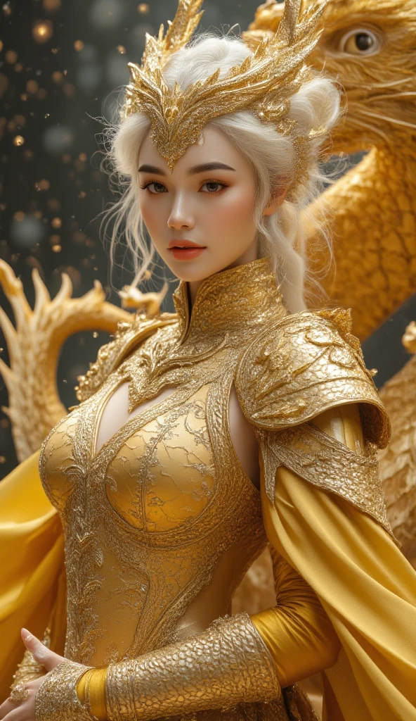 golden dragon humanoid sexy girl, movement pose, riding a dragon with wings, 