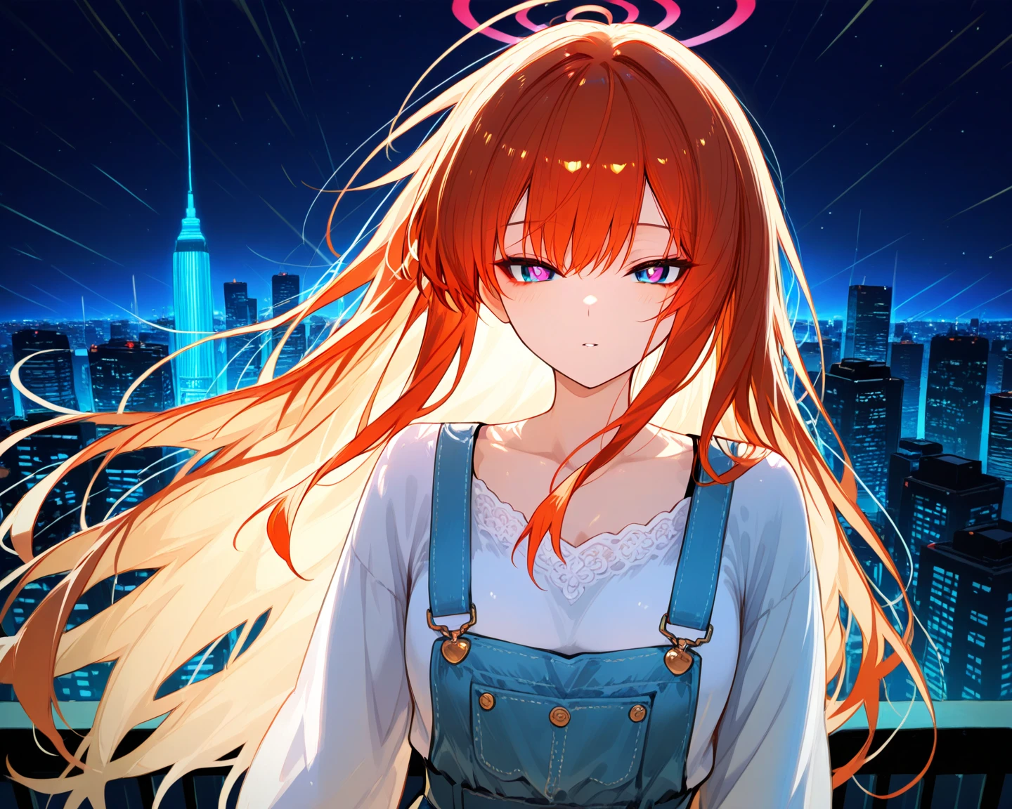 garota, Cabelo castanho, olhos laranja, crossed arms, no meio do cosmos, ((Estilo Anime)), camisa branca, cores suaves, fundo colorido, cosmic background, golpes suaves