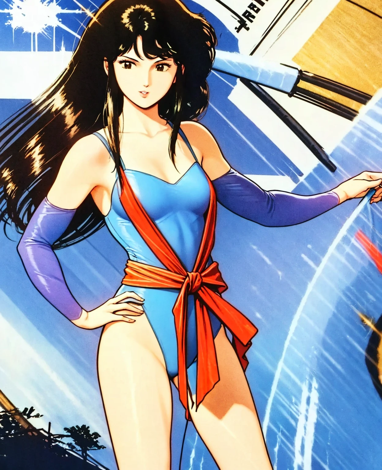 full length portrait photo, beautiful anorexic Asuka Langley, very skinny in bikini, bones and ribs visible, small flat breasts, very small waist, slender legs, beautiful face, hands on the.head, front view of Asuka Langley very skinny, white background.