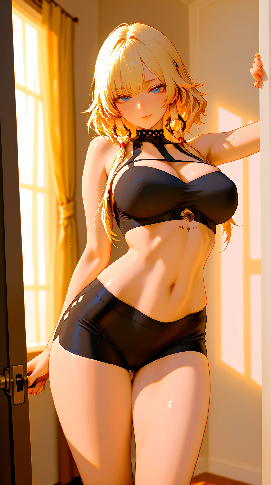 1 girl, blonde hair,leotard, cleavage cutout, masterpiece, realistic, high resolution, high quality, highest quality, best quality, ultra detailed, extremely detailed,