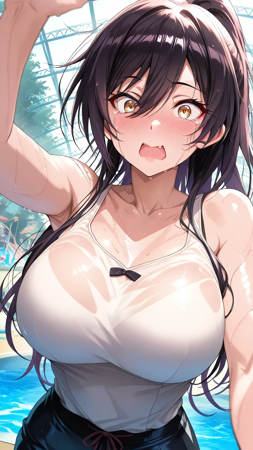 ((Upper body close-up))、(Big Breasts,Cleavage:1.85),Anna Yamada,gigantic breasts,smile、(Black micro bikini:1.5)、(Are standing)、(Cherry blossom trees)、Outdoor、(Wearing a collar:1.5)、Earrings、Earrings、bracelet,(Delicate facial features:1.5)、(masterpiece, Highest quality, High resolution, Super detailed, 8K, 4k),(Put your hands behind your head:1.5),ponytail,(Beautiful Face:1.5),Is ejaculating、Sweat,navel piercing,(Steam coming out of the sides:1.5),(nsfw:1.5)、My body is wet、Show off your armpits,Spread Armpit、Absurd、Highest quality, (Volupture:1.5)、Sticking out tongue