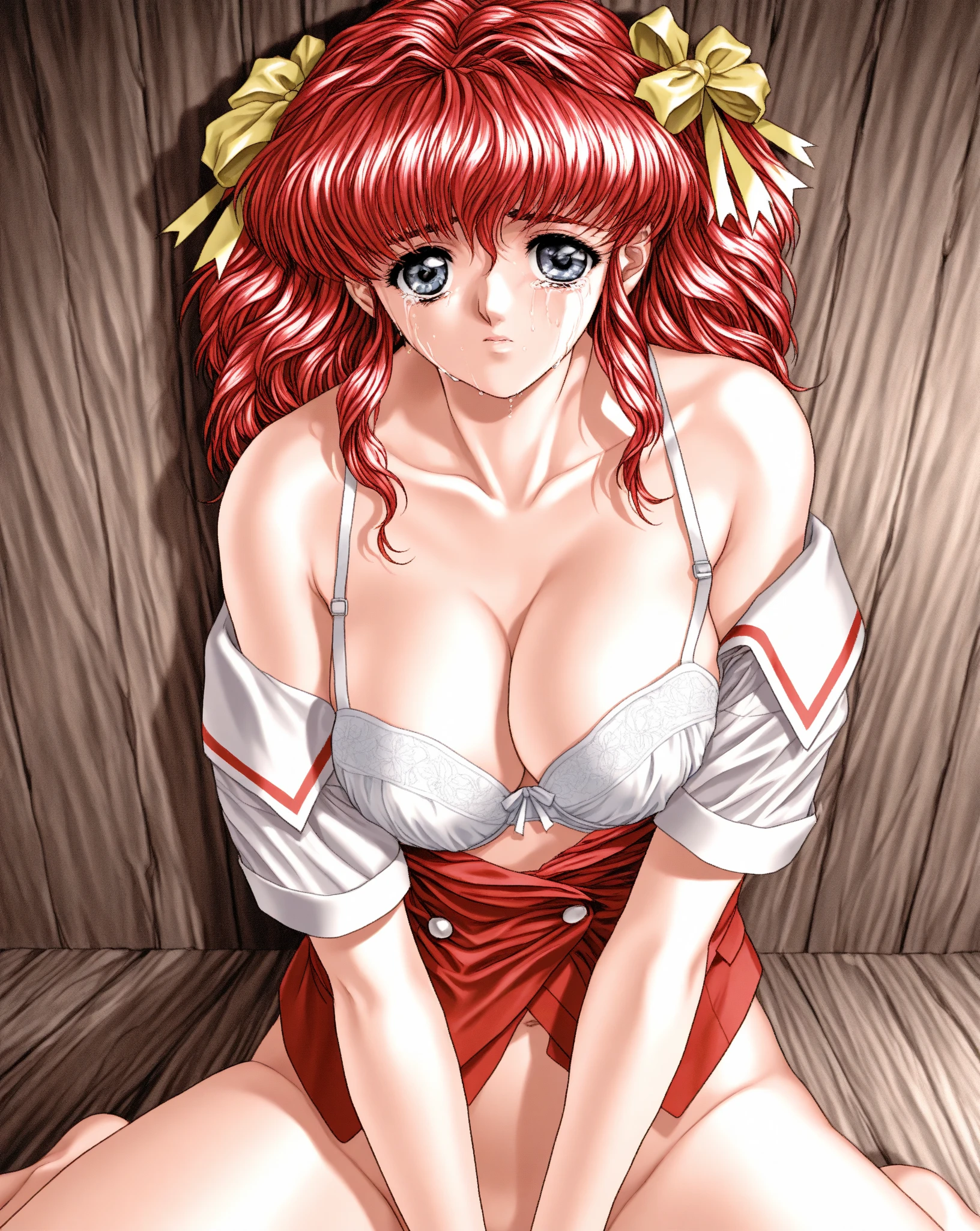 masterpiece, best quality, lina inverse, 1girl, retro artstyle, 1990s \(style\), solo, long hair, small , orange hair, red hair, red eyes, earrings  <lora:LinaPony_v1.0:0.8> <lora:AIRLPONYv2.0:0.15> <lora:Crystal_Ogipote_v1.0PONY:0.15> <lora:AIRLPONYv3.0:0.15>