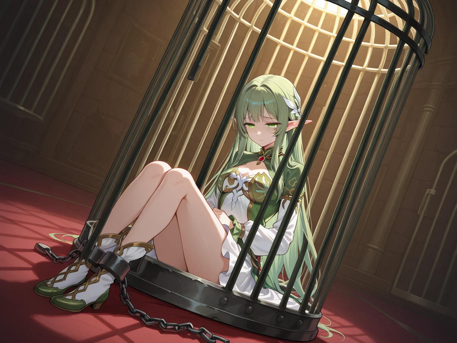 BREAK Perfect Anatomy、Highest quality、(cute:1.1)、(cute)、(High resolution:1.2)、Unbelievably absurd:1.3、Incredible illustrations、(cuteイラスト:1.2)、nsfw,（Beautiful background、Late Night、Bedroom、Red Curtain）、1girl(Green hair, red eyes、curl outward hair(child,(a girl, , height 1.3meters, 30kg),0-year-old,flat chest）（school uniform,White Silk Sexy Lingerie、garter belt）(、)( Sex preparation:1.2,panties aside)sex toy(dildo),pussy juice:1.2,Preparing ,(shackles,restrained、chain、gagged）（upskirt,cinematic angle） Against the wall、Hands above head,legs apart,rape
