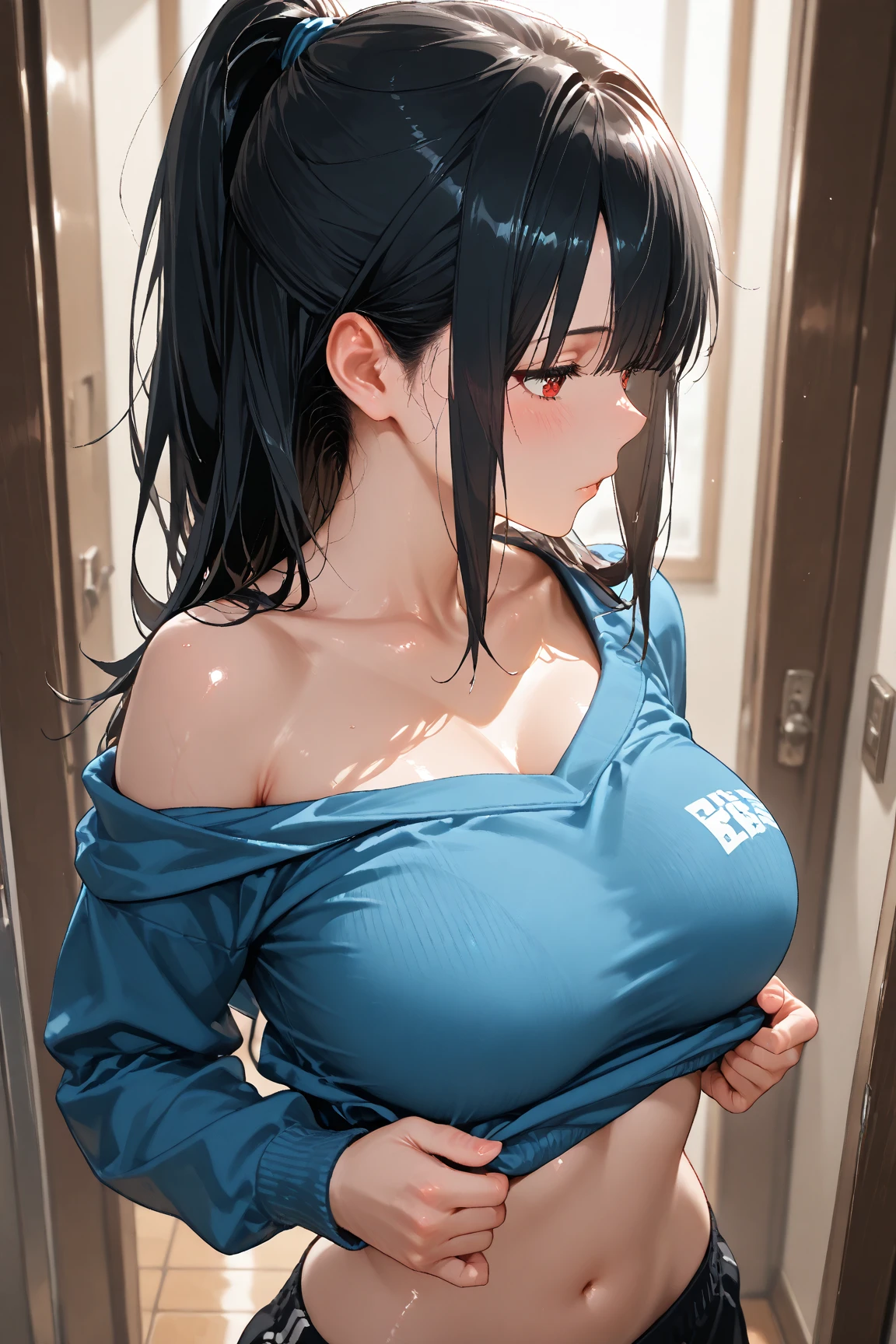 (blush, 20 years, narrow eyes) , ((highest quality)), ((masterpiece)), (become familiar with:1.4), 3d,HdR (high dynamic range),ray tracing,NVIdIA RTX,super resolution,unreal 5,scattered below the surface,PBR texturing,Post-processing,anisotropic filtering,depth of the bounds written,Maximum clarity and sharpness,multilayer texture,Albedo and specular maps,surface shading,Accurate simulation of light-matter interactions,perfect proportions,octane rendering,two-tone lighting,wide aperture,Low ISO,White balance,Rule of thirds,8K RAW, beautiful illustrations, (natural side lighting, movie lighting), looking at the viewer, Upper body, (Front view), 1 girl, Tifa Lockhart , msmile, suspenders, low rise, mini skirt, Tight shirt, black hair, long hair, beautiful detailed red eyes, belly button, ( huge breasts: 1.0), background is blurry, fluttering hair, beautiful adult woman, (Medium milk, cute smile face, lift the skirt, grab the hem of the skirt, put your hand on your chest, hand between legs), workout, hot, sweating, sweaty, big , flustered, BREAK hyuuga hinata, hinata-sleeveless-outfit, sleeveless shirt, fishnet top, dark lips, unzipped jacket, no bra, breasts out, sailor senshi uniform