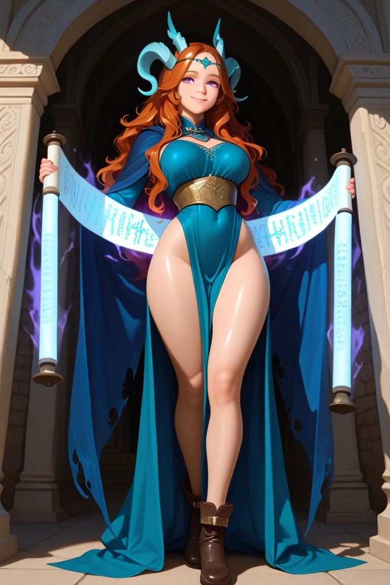 tall woman(Long red hair worn in loose waves; blue eyes; large breasts; pale skin; blushing); college girl; Disney-style cgi, casual attire; in a lounge room; dim incandescent lighting; best quality; trending on artstation; complex volumetric lighting; strong shadows; artistic lighting; dynamic; energetic vibe; subsurface scattering; specular highlights; micro-textures;