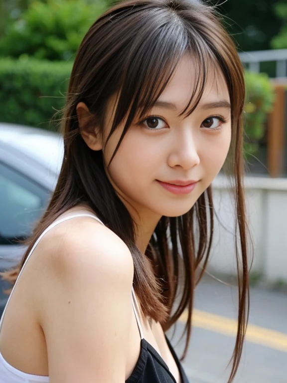 <lora:ai_takanashi_obj20:0.6 >, full_body, standing, sandals, (shirt), pants, (golden gate bridge), (ai_takanashi: 1.1), perfect face, (contact iris: 1.1), pale skin, skin pores , depth of field
