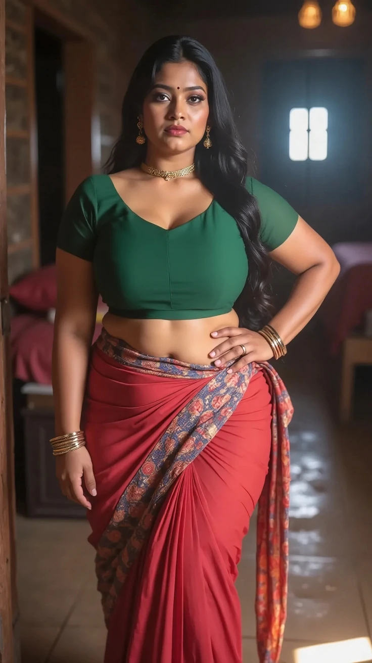 realistic photograph of three young rustic Tamil village belle dressed in an ((unhooked blouse and Indian skirt)) standing inside a farm in rural India, fair skin, curvy and toned body, tall, big , hourglass figure, big ass, seductive,pulling down panties to show hairy pussy, detailed cute face, full lips, seductive, studio lighting , hyper realistic, fit body, tight blouse, slim, hot navel