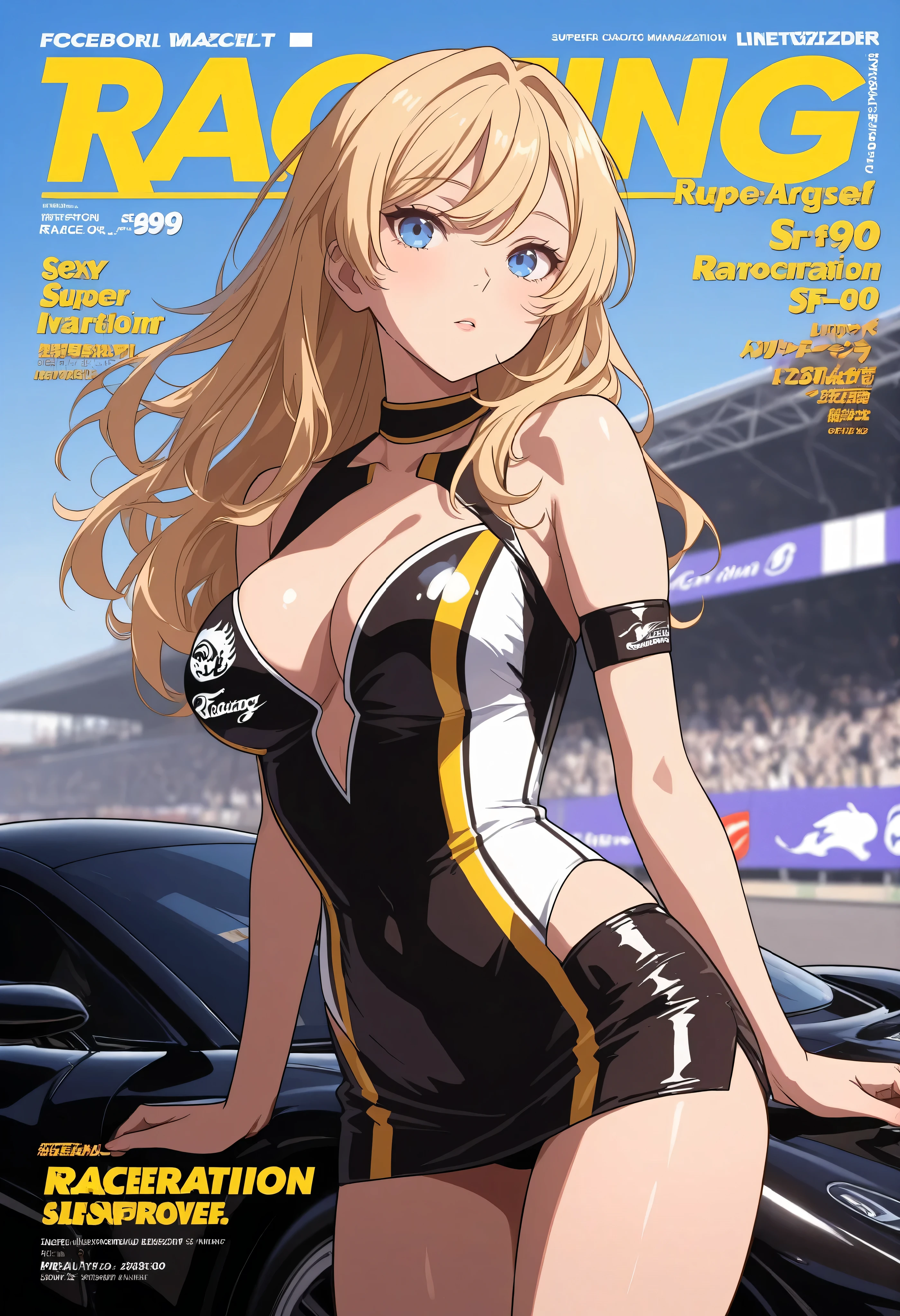 Ultra-high resolution, 1 Girl, 18-year-old, (Idol:1.4), (Famous actress :1.4), (Beautifully detailed face:1), bangs, (Multicolored floating hair), Dentate-like changes in the skin, light makeup, (Beautiful bust:1.3), (Glowing Skin:1.1), Shiny skin, Long limbs, slim, Hanging chest:1.3, Tight waist, Medium Hips, Thin legs, slim太もも, Dynamic Lighting, Sexually suggestive face, Shiny texture, lipstick, V-shaped eyebrows, V-line chin, View your viewers, (Long Hair:1.3), (Perfect Face:1.4), ((Strong winds)), Flowing Hair, audience, (A shy smile:1.3), blue sky, (((Monte Carlo Street Circuit))), (((Racing Car))), (((Racing Bike))), ((Promotional Girl:1.3)), ((Grid Girls:1)), Pink Lip, light makeup, (The promotional costumes, which are carefully crafted down to the last detail,:1.10), Lace-up boots, Short sleeve, Cropped tops, (((Wearing a short jacket with logo:1.3))), (Tube top bra:1), Knee-length, (((たくさんのロゴが入ったナイロンShort sleeveジャケット))), (Logo glitter long nylon pleated skirt), Small Ass, ((Promotional wear with logo:1.3)), (((Shiny blue and metallic gold glitter promotional wear))), Fingerless gloves, Black Hair, Brown Hair, Redhead, blue eyes, (Drops of sweat:1), (Movement angle), walking, audience,