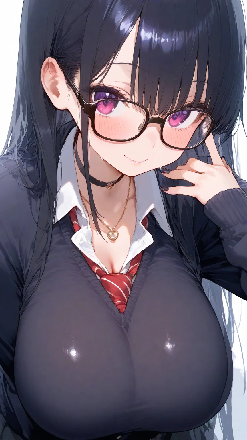 A keen girl, casual style, sitting , student with glasses, long hair, Japanese high school student clothes jaket, casual style, ultra high Quality potrait, (huge breast:1.3)