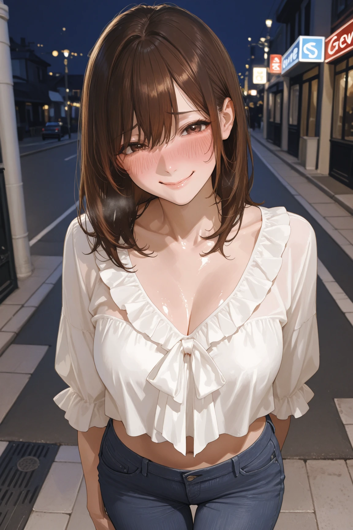 girl, Sweat, vapor, Center of chest, shy, Great hands, Looking at the audience, Cute Smile