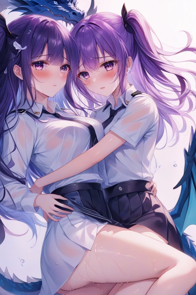 Purple hair, long, slanted eyes, game, ahegao