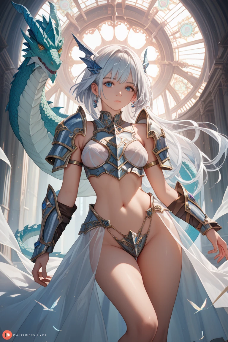 A female swordsman wearing shiny metallic steel armor.、Armpit、belly button、Thighs、Fighting monsters in a dungeon、Raise your sword、raise your arms high、Sweaty body、Sweat splashes、Bikini Armor