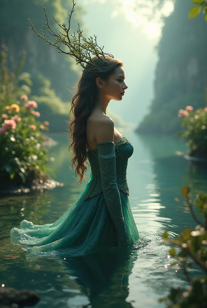 A radiant, full-bodied elf princess named Liora finds herself lost in the heart of a mystical forest.., where ancient trees whisper secrets and shadows play under the silver glow of the moon. while she wanders, The melodies of invisible creatures guide her to the enchanting Moonwater Lake., Its depths contain reflections of forgotten tales. With an ethereal grace, Liora navigates the mysterious kingdom, Finding enigmatic beings and unraveling the threads of a destiny woven in the magical fabric of Tolkienian tradition.. The mystical embrace of the forest and the secrets within the lake reveal a journey that reflects the timeless spirit of the elves' beauty and courage.., Nikon Z8 + NIKKOR Z 24-120 mm f/4 s, perfect face, long straight light blonde-white hair, detailed face, 8k, ultra high resolution.photorealistic, HD, masterpiece, raw, innocent, Pure, Pale skin, gray blue eyes, luz magica, bright light, Foggy